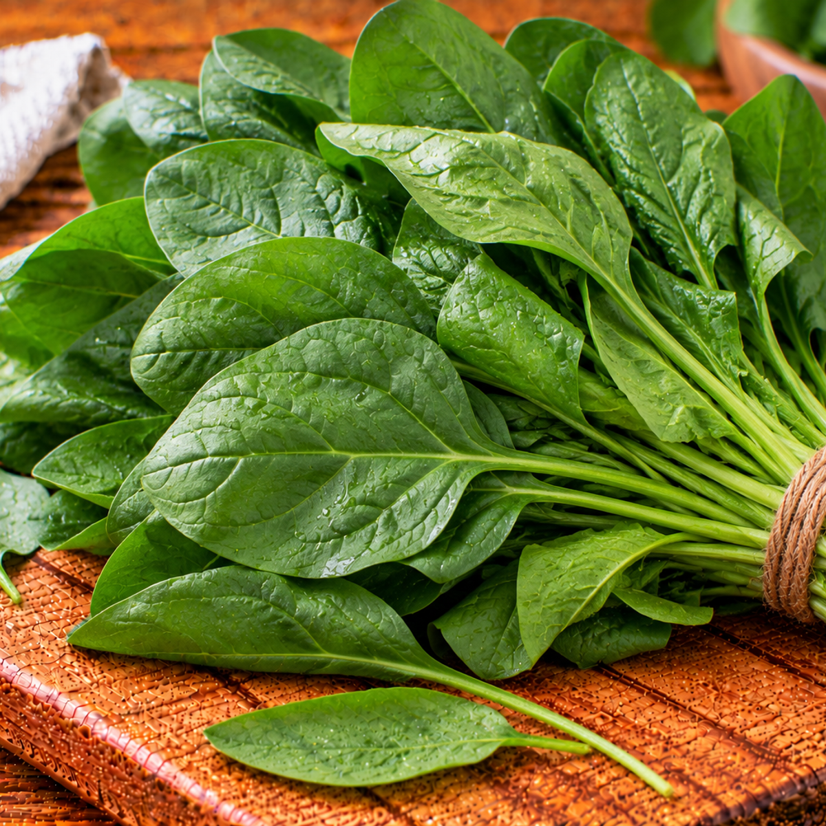 Spinach leaves with smooth green blades and tender stems