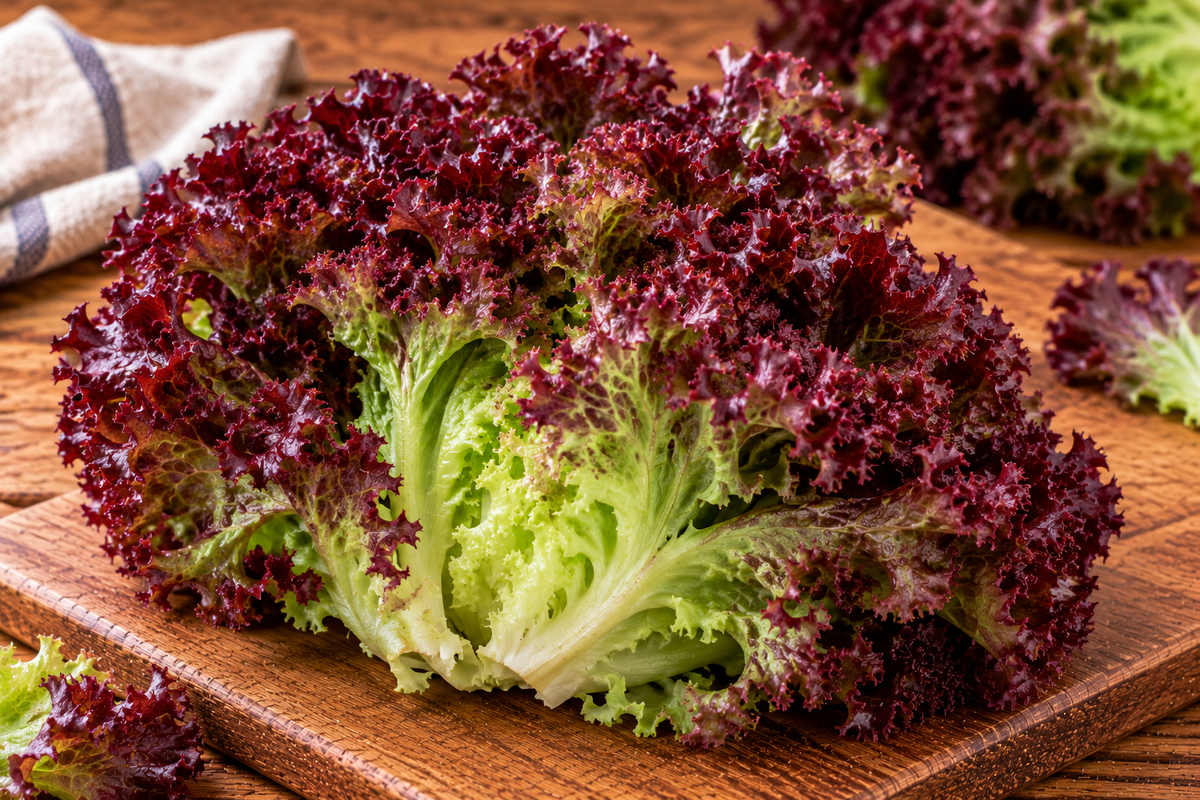 Lollo rosso lettuce with frilly red-purple leaf edges