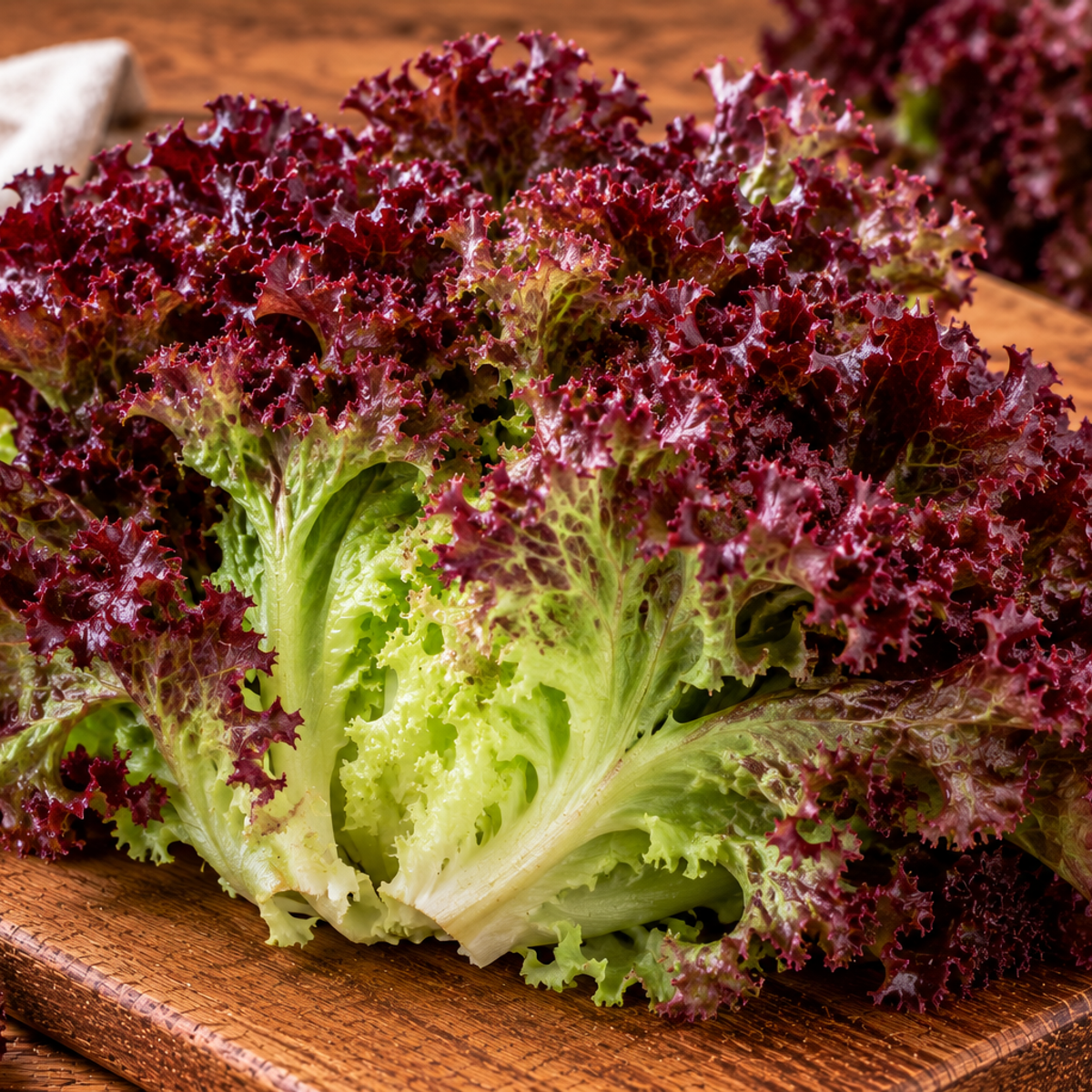 Lollo rosso lettuce with frilly red-purple leaf edges