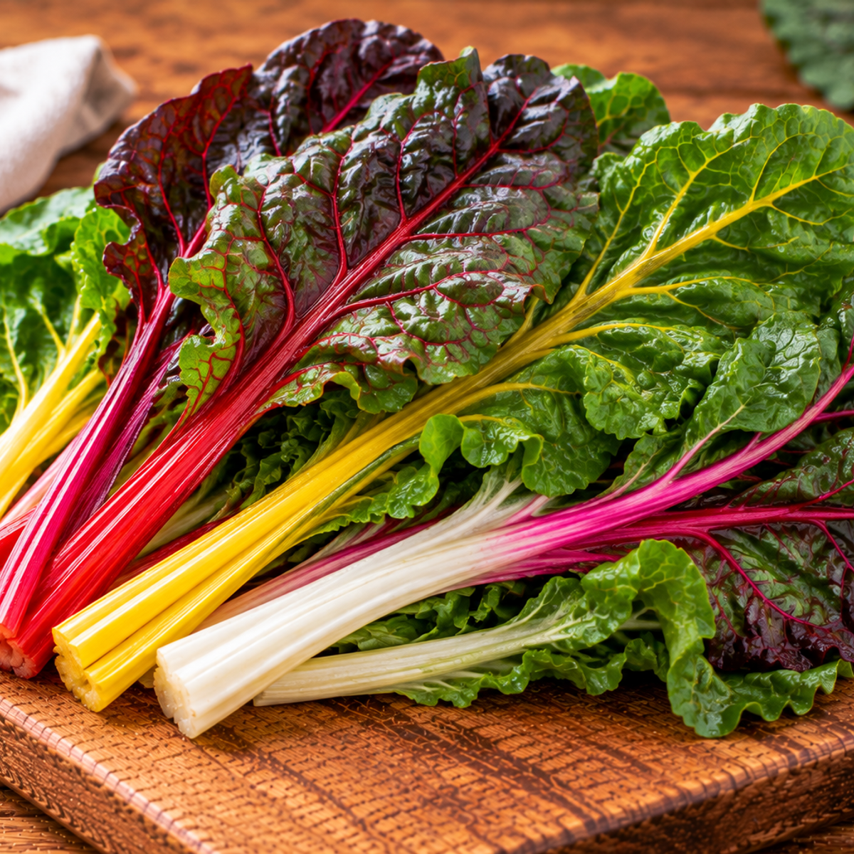 Swiss chard with broad green leaves and colourful stalks