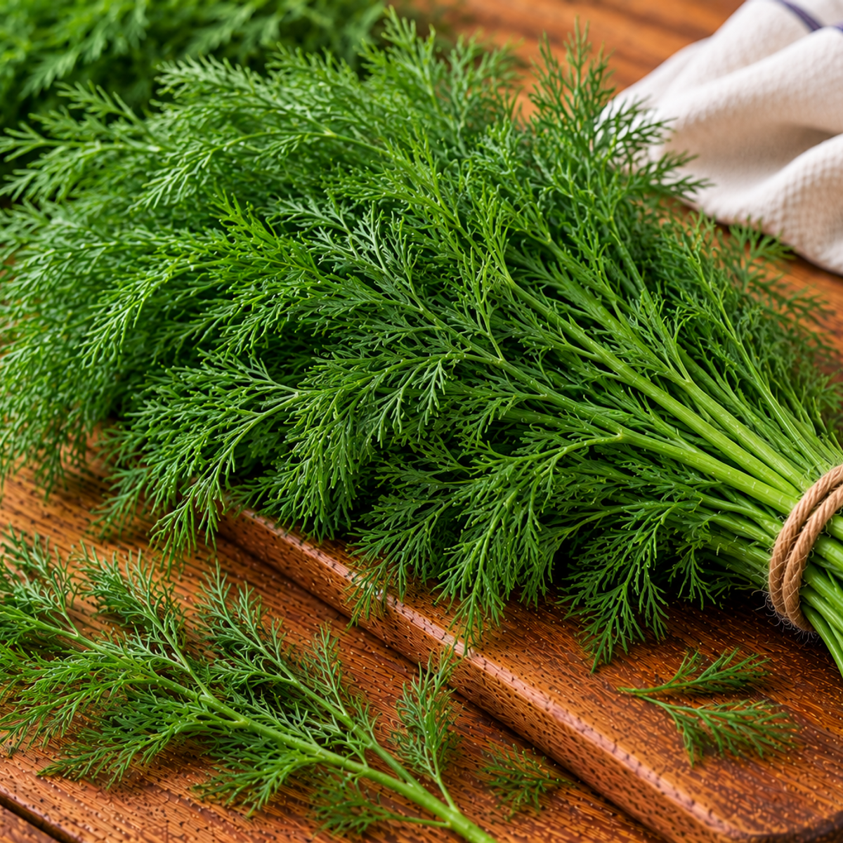Dill fronds with fine, feathery green leaves