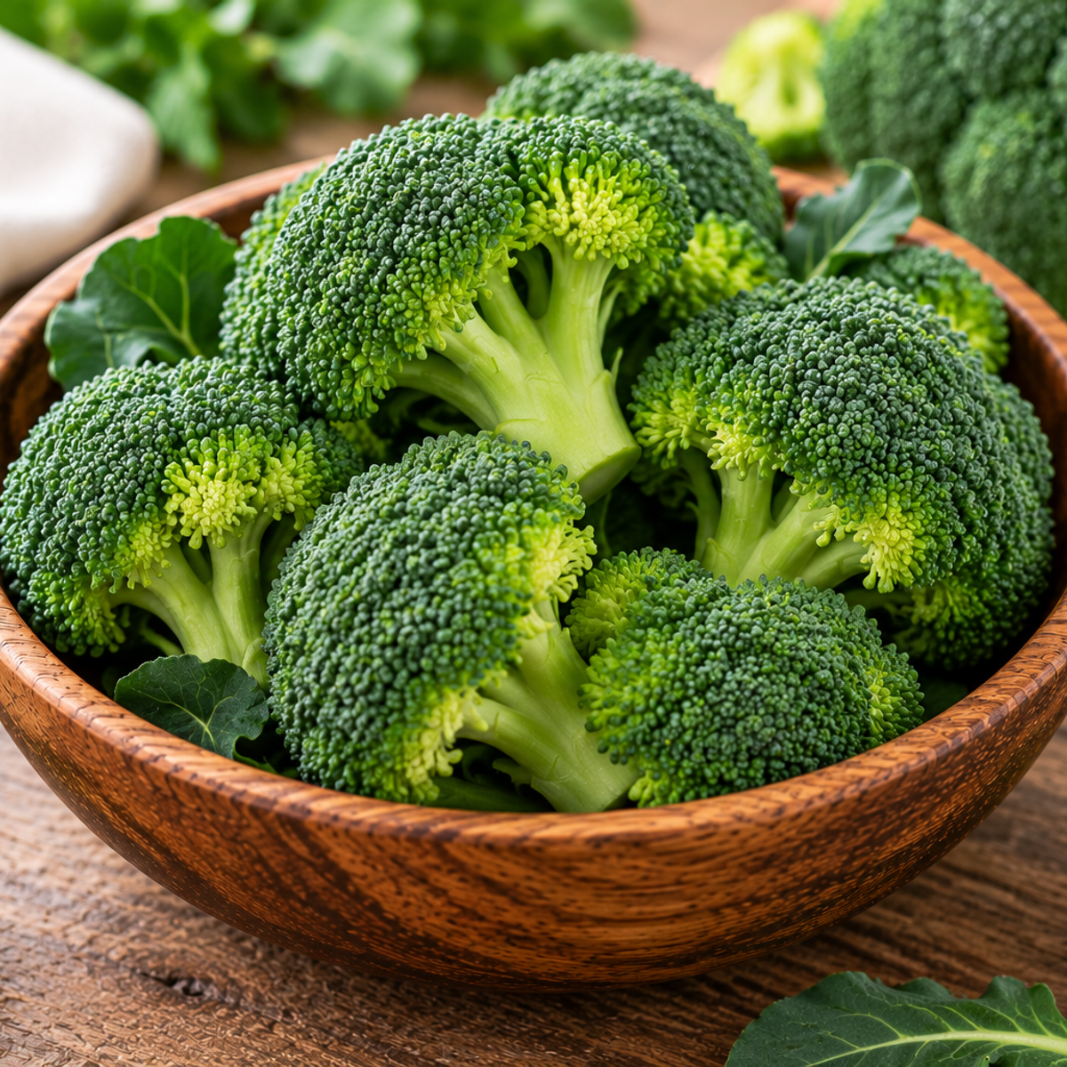 Green broccoli florets cut into compact bite-size pieces