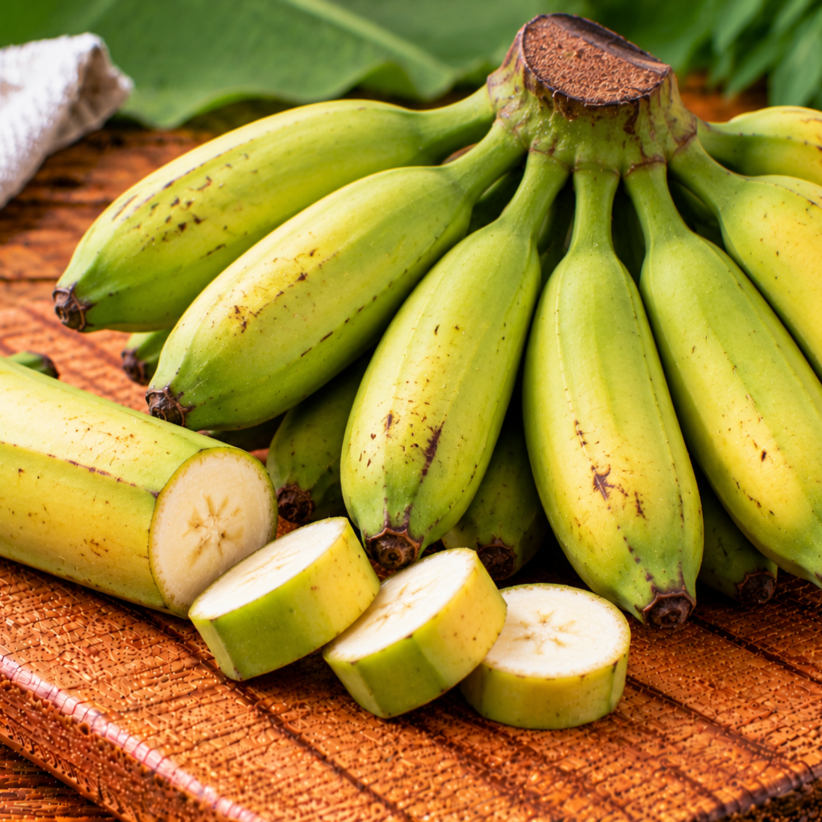 Robusta bananas with firm, curved yellow skins