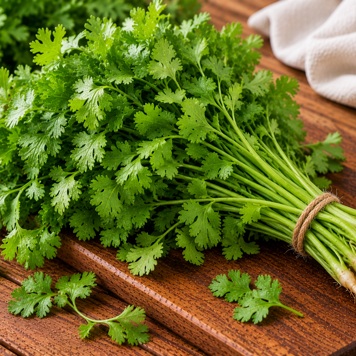 Coriander leaves with delicate, lobed edges