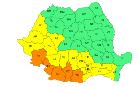 Cod Galben - caniculă -  zone  - meteo 