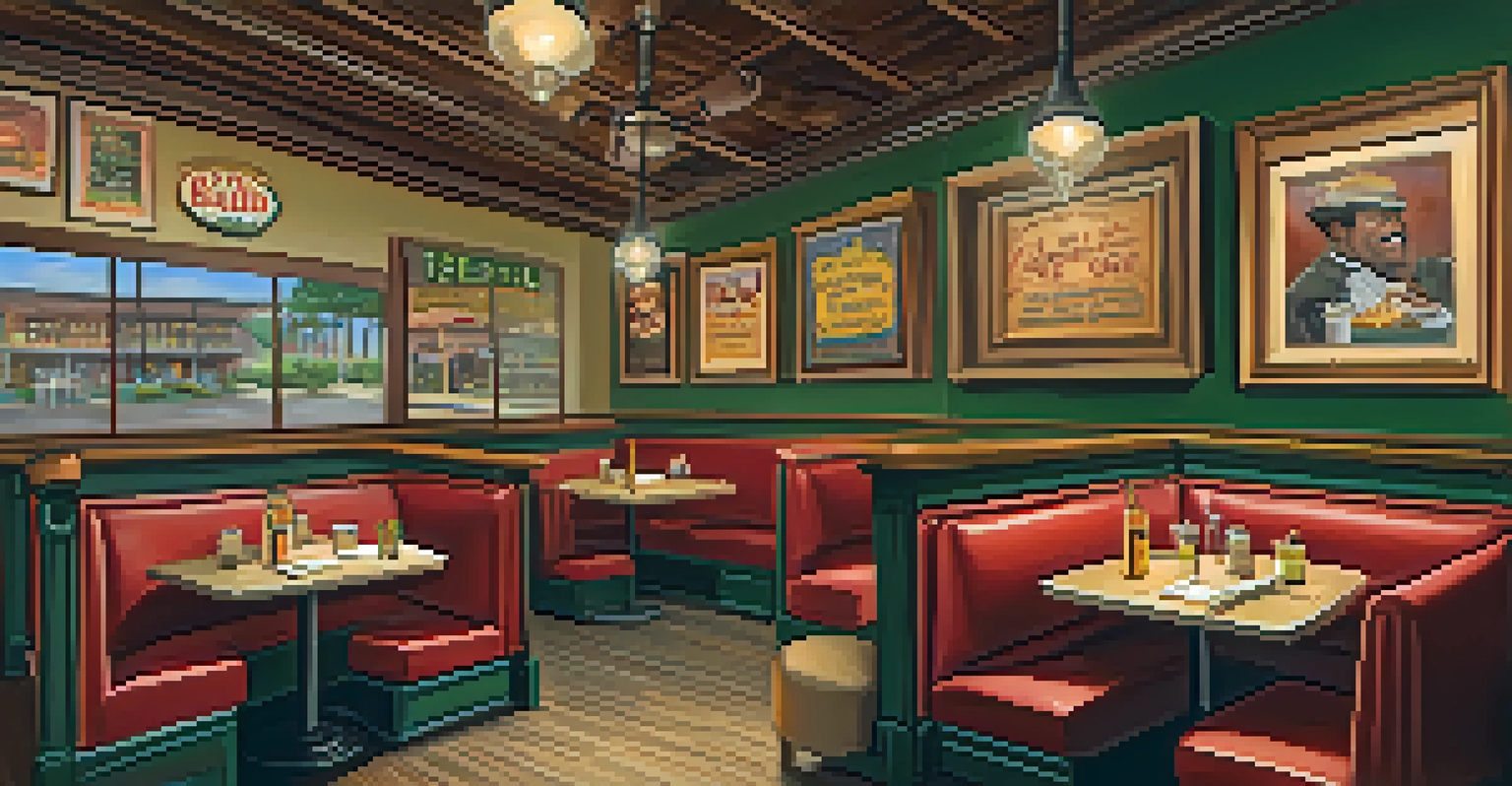 A cozy soul food restaurant interior with wooden furnishings and a hearty meal of fried chicken and sides on a beautifully set table.