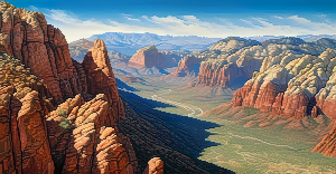 Aerial view of Red Rock Canyon with climbers on the rock formations, highlighting the beauty of the desert landscape.