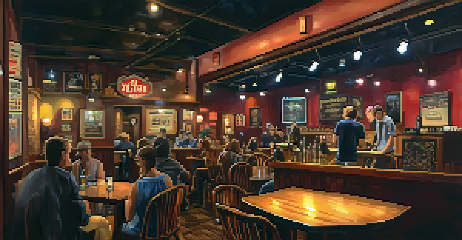 A cozy live music venue in Las Vegas with a local band performing on a small stage and patrons enjoying drinks.