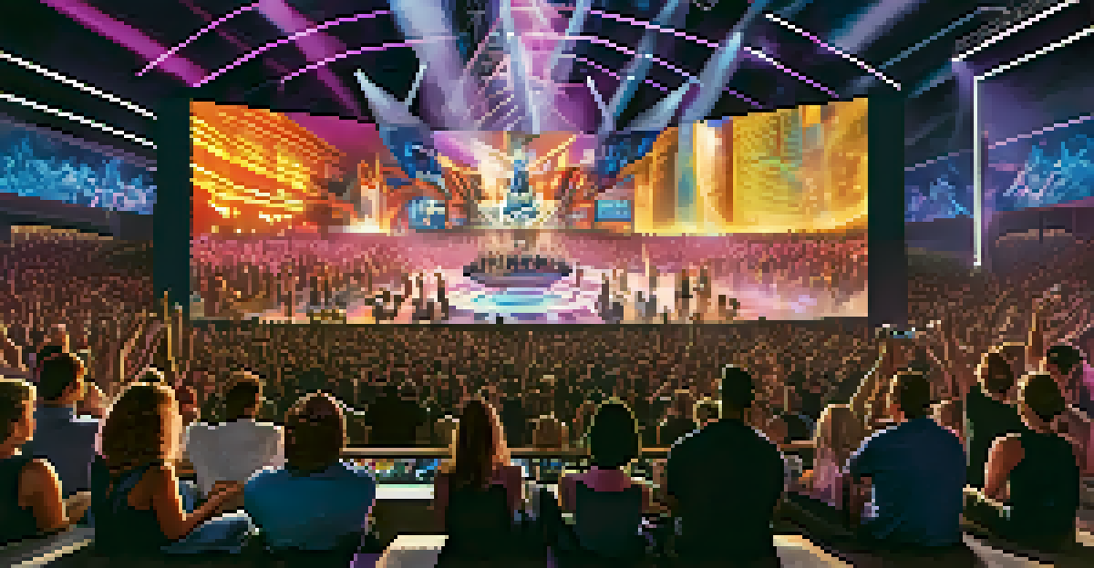 A lively scene of a celebrity concert in Las Vegas, showcasing a dynamic stage, colorful lights, and an enthusiastic audience.