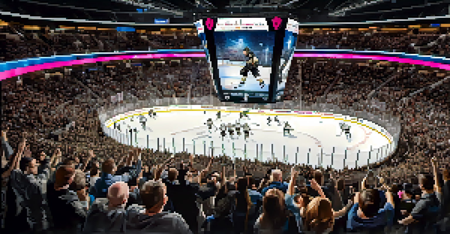 Fans cheering in T-Mobile Arena during a Vegas Golden Knights hockey game.