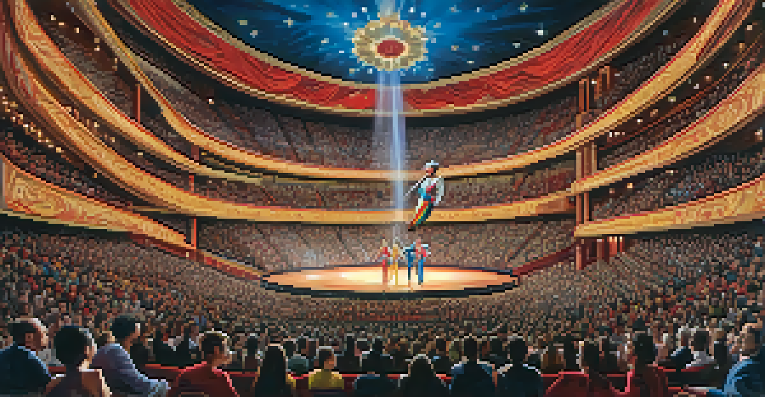 A dynamic performance by acrobats in a colorful Las Vegas theater, showcasing the excitement of live entertainment.