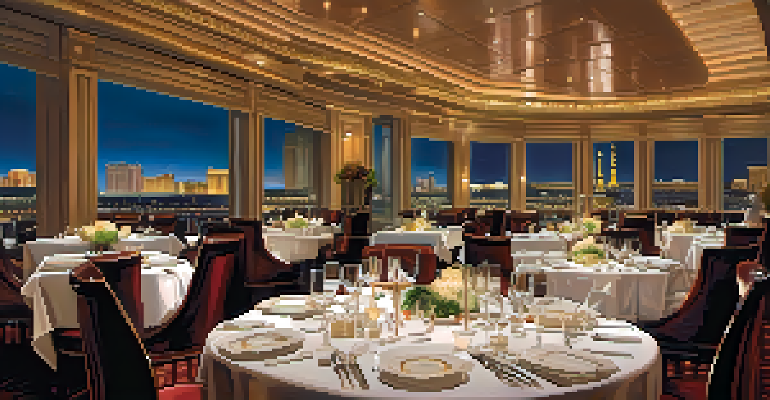 A sophisticated dining scene in a Michelin-starred restaurant in Las Vegas, showcasing gourmet dishes and elegant table settings.