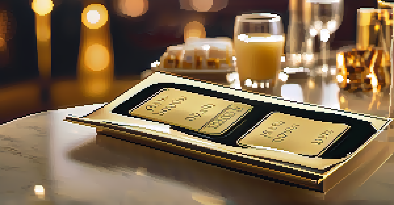 A close-up of a luxurious casino loyalty card on a table, with promotional materials showcasing rewards in the background.