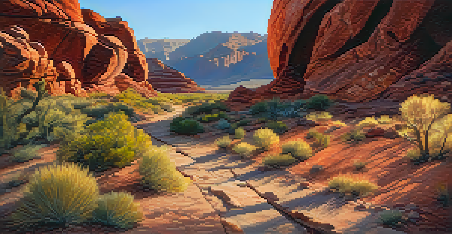 A captivating sunrise view of Valley of Fire with red rock formations and petroglyphs.
