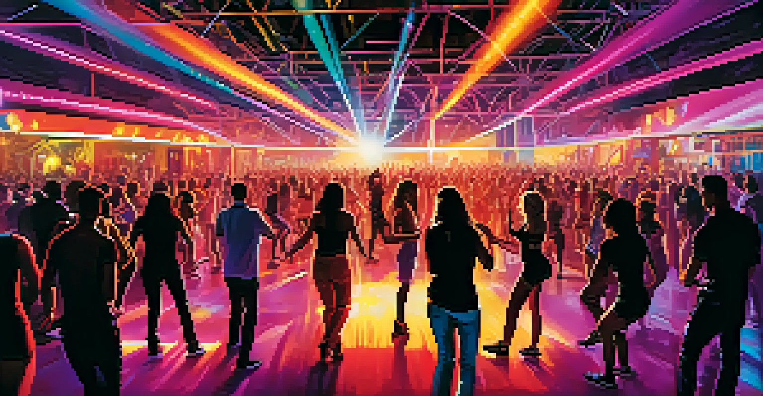 A lively dance floor in an LGBTQ+ nightclub, with people dancing and colorful lights creating an energetic atmosphere.