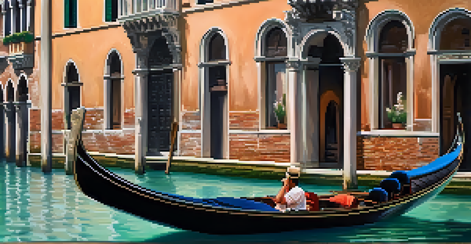 A couple enjoying a gondola ride inside The Venetian, with a gondolier singing in a beautifully designed indoor canal.