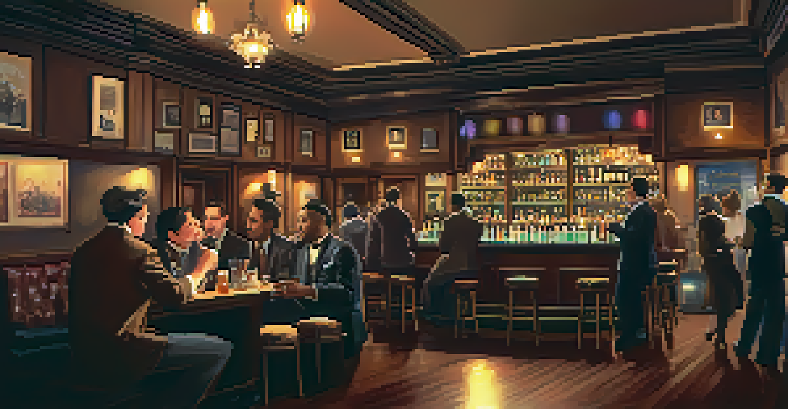 A cozy speakeasy bar with soft lighting and a jazz band, creating an intimate atmosphere for guests.