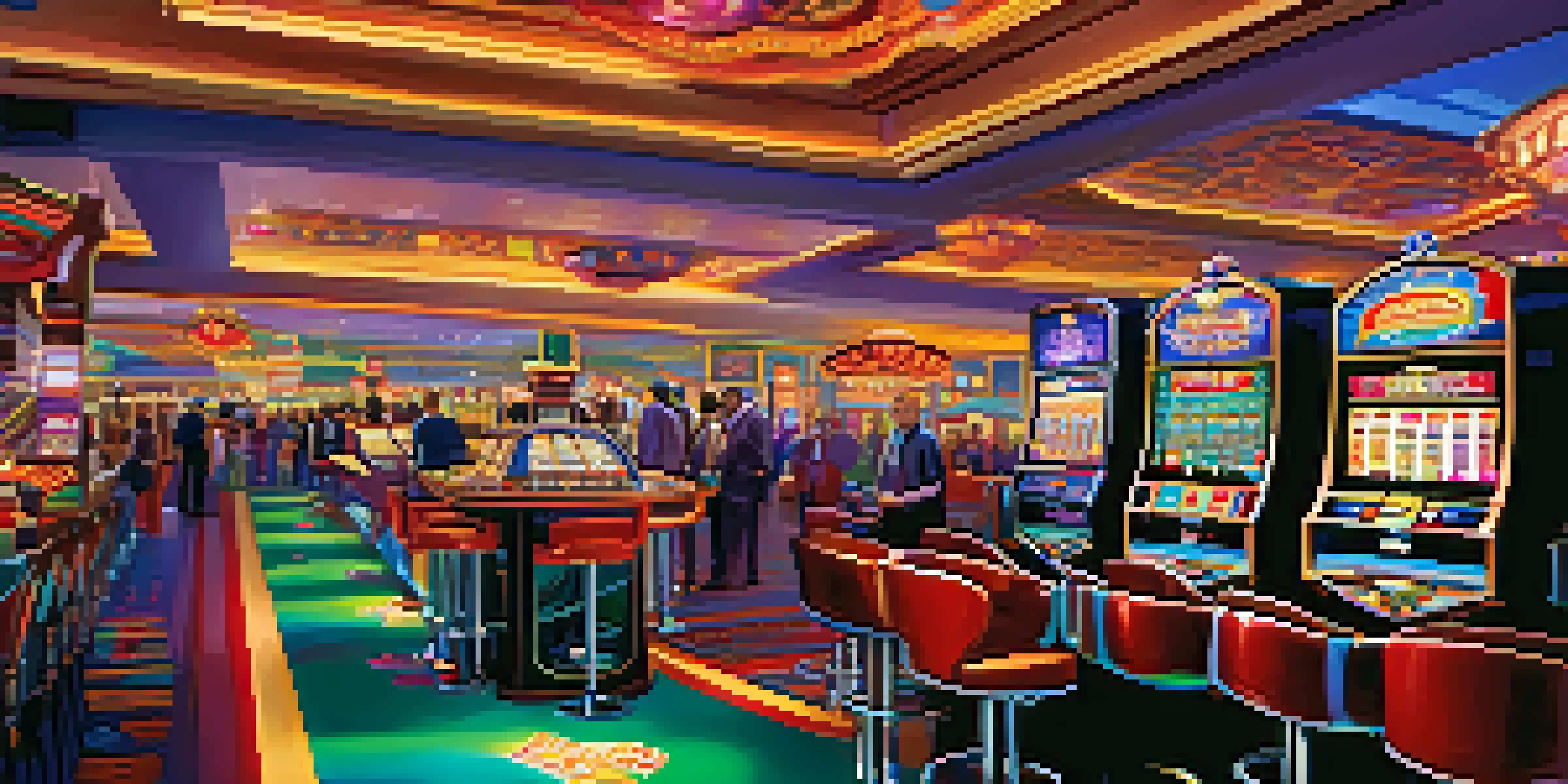 A lively Las Vegas casino scene with bright slot machines and happy players enjoying the gaming experience.
