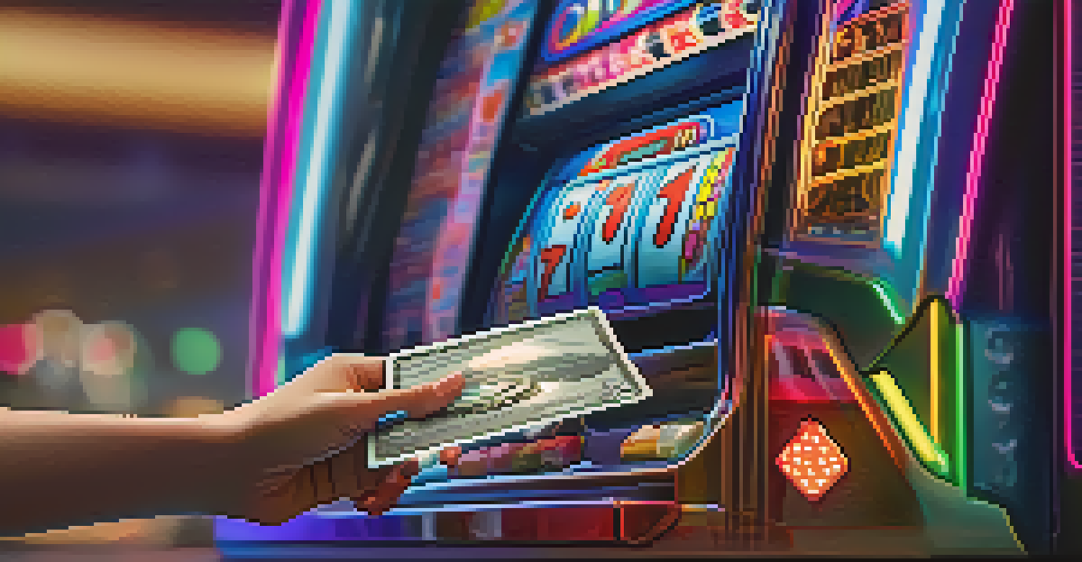 A hand holding a cashless gaming card in front of a modern gaming machine.