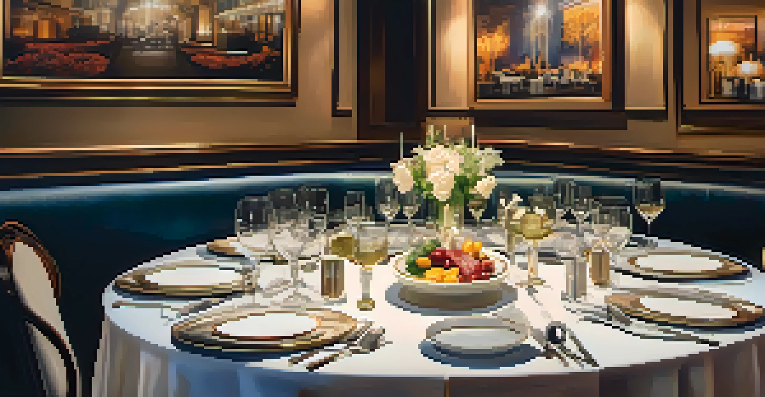 An elegant dining table in a high-end Las Vegas restaurant with a beautifully plated tasting menu and soft candlelight.