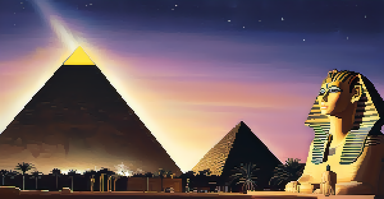 The Luxor pyramid in Las Vegas at night, featuring a bright beam of light and a lively atmosphere.