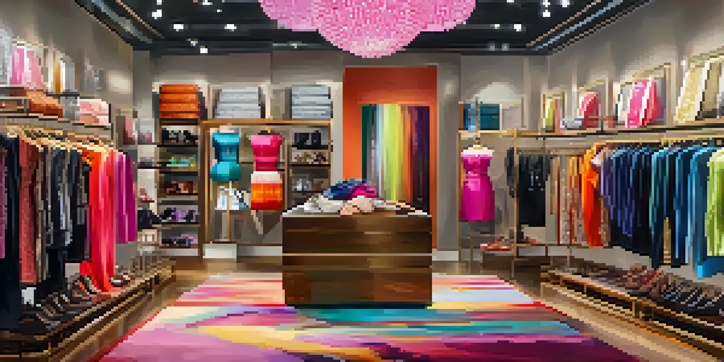 Interior of a colorful boutique in Las Vegas with trendy clothing and accessories displayed.