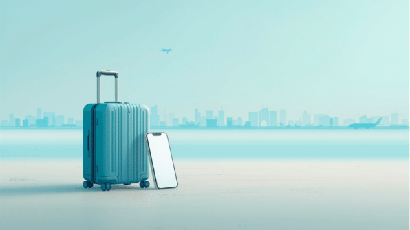Canva cover for eSIM Tayyor article: Интернет в Дохе при пересадке: нужен ли eSIM в Катаре. Smartphone, eSIM and travel elements.