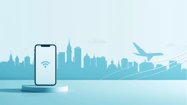 Canva cover for eSIM Tayyor article: Интернет в Польше: eSIM для Варшавы и пересадок. Smartphone, eSIM and travel elements.