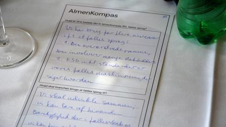 Noter på seddel med AlmenKompas-logo.