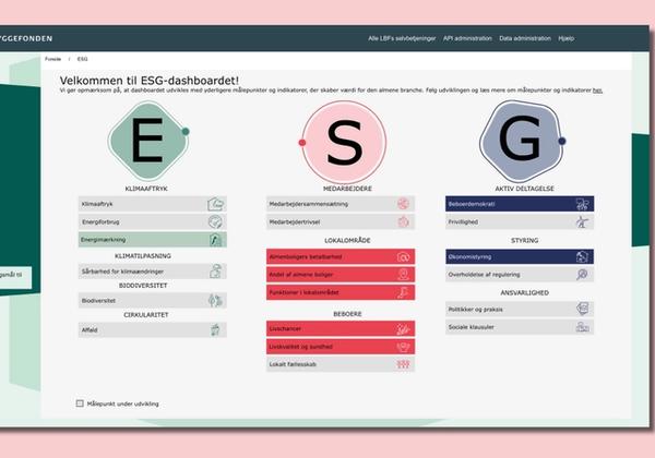 Screenshot af hjemmeside med målepunkter under E, S og G