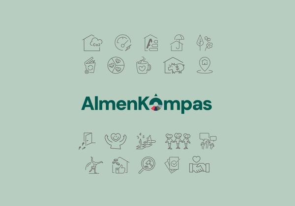 AlmenKompas-logo og ikoner til de 20 målepunkter