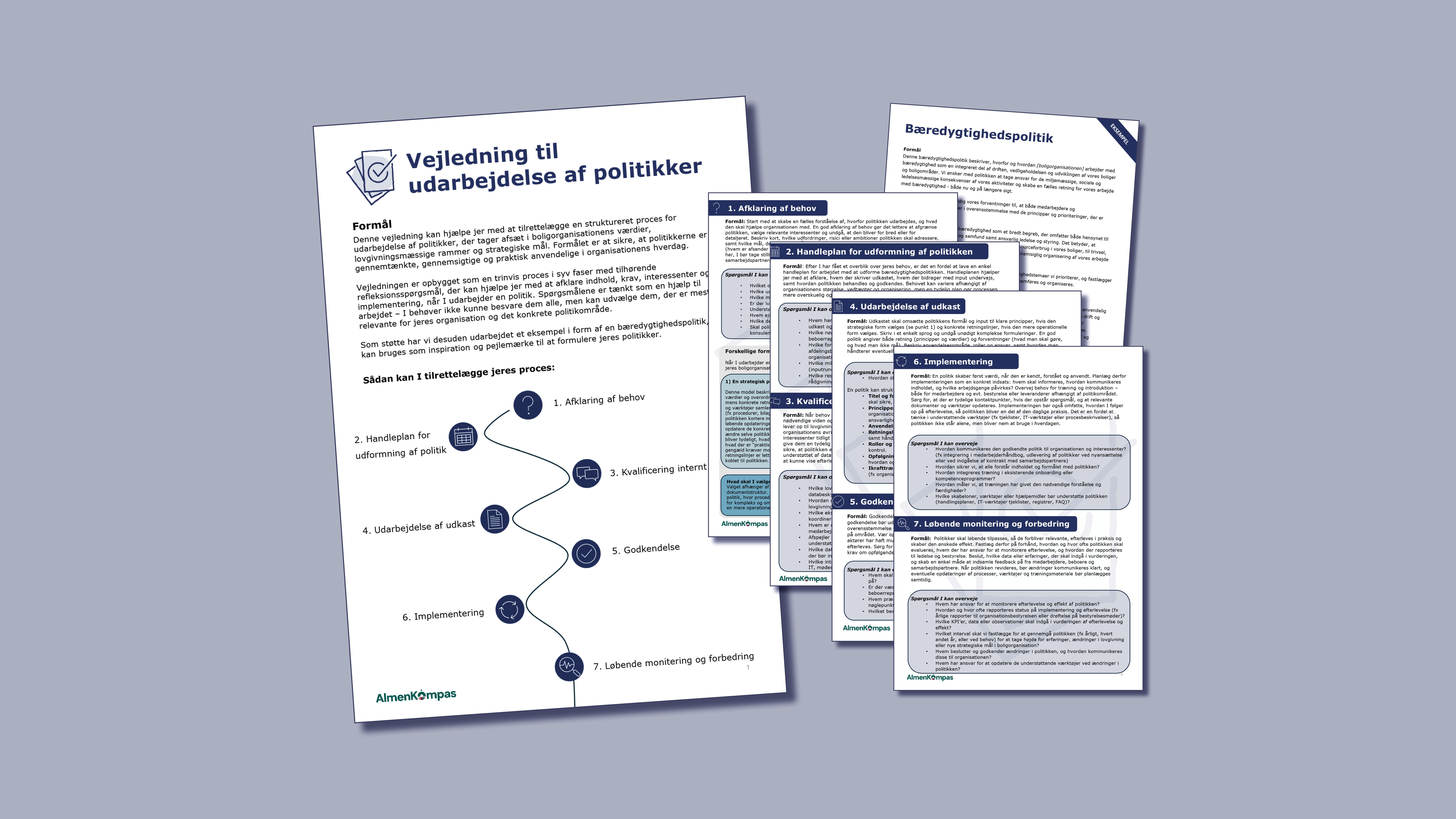 Seks siders indhold fra 'Vejledning til udarbejdelse af politikker'