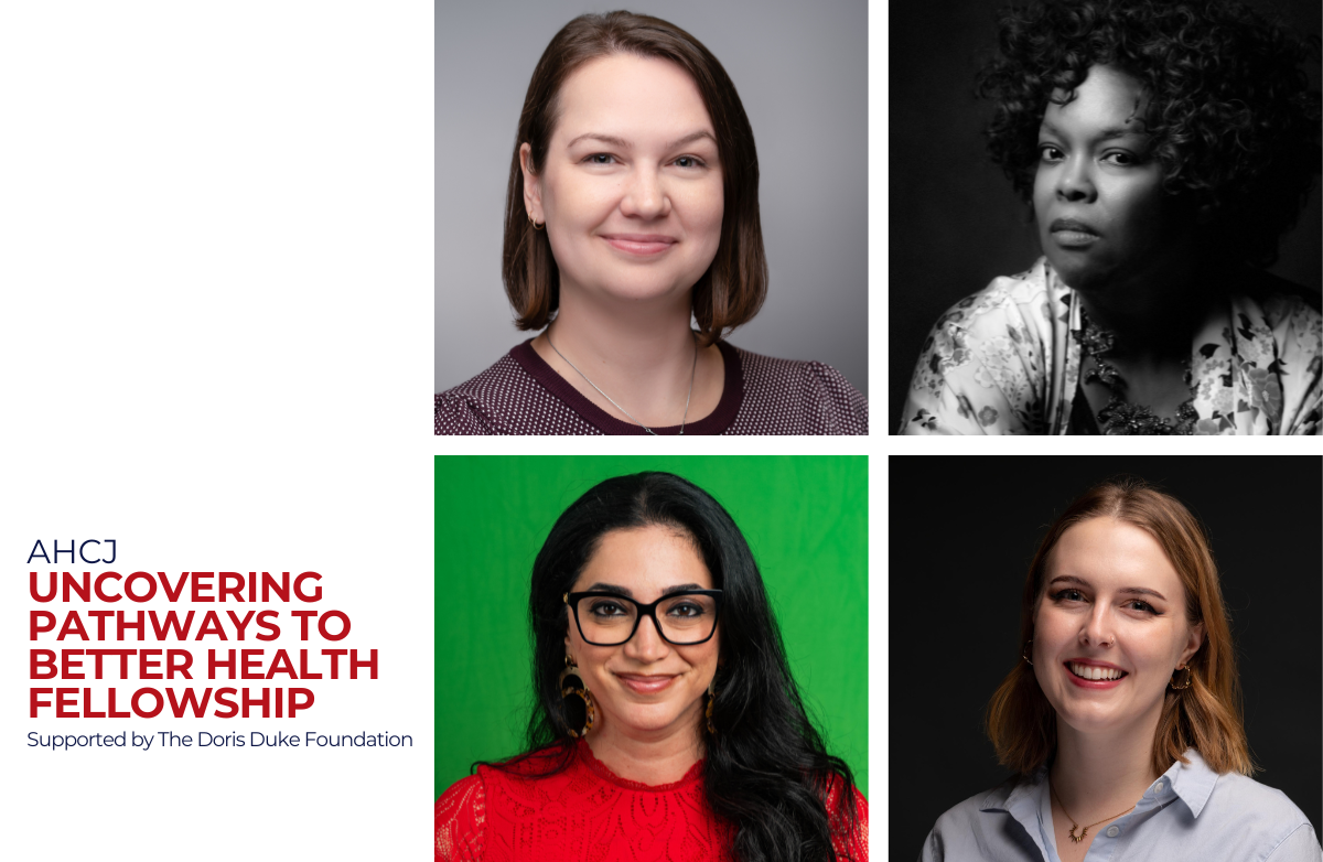 Grid of four headshots, with the AHCJ Uncovering Pathways to Better Health Fellowship logo in the corner.