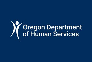 Logo for the Oregon Department of Human Services, with a white human figure icon on a navy blue background.
