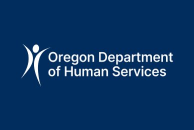 Logo for the Oregon Department of Human Services, with a white human figure icon on a navy blue background.