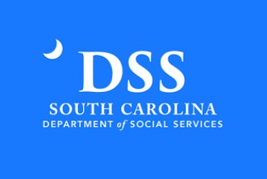 Logo for the South Carolina Department of Social Services, with white text on a bright blue background.