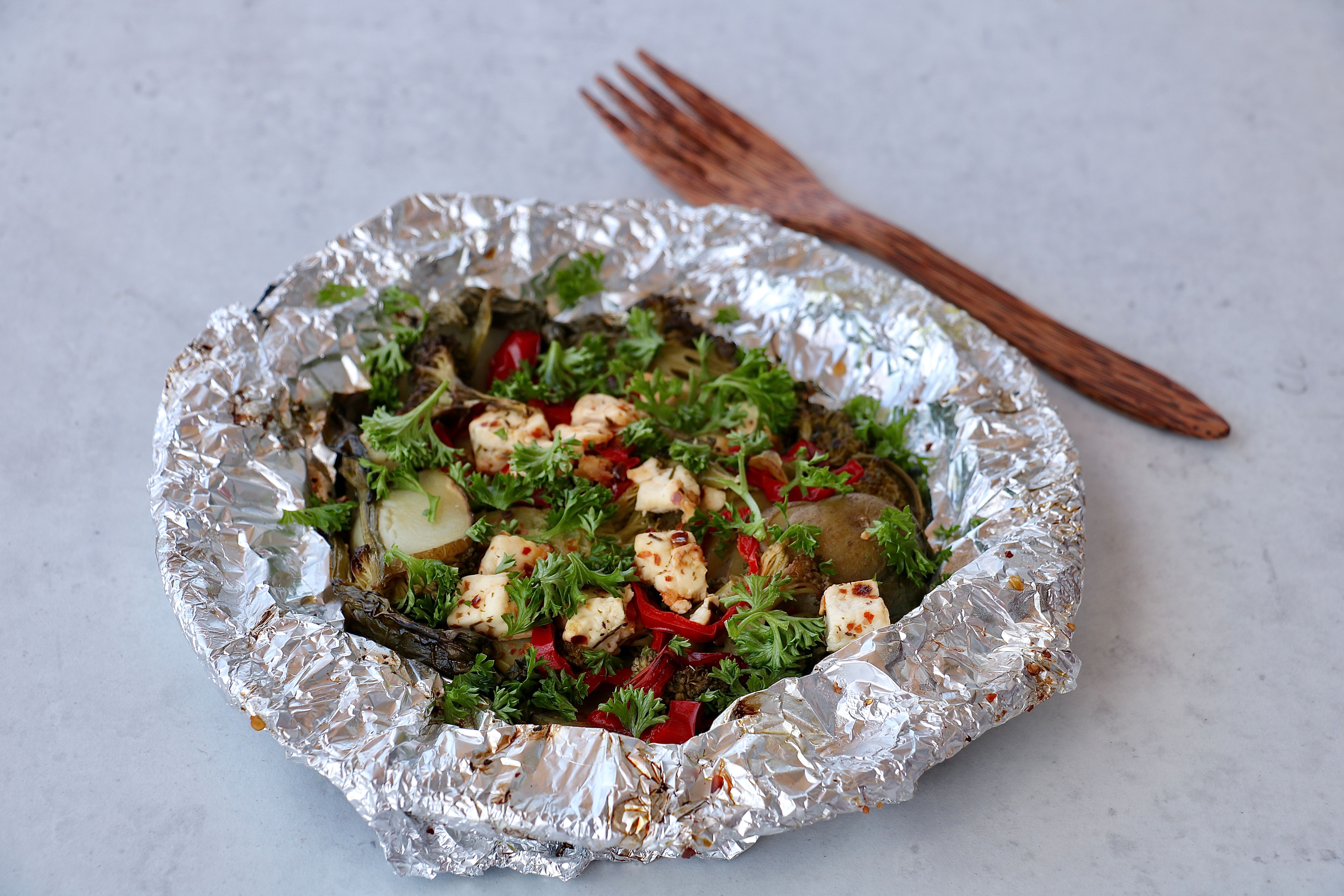 Grønnsakspakke med fetaost på grillen!