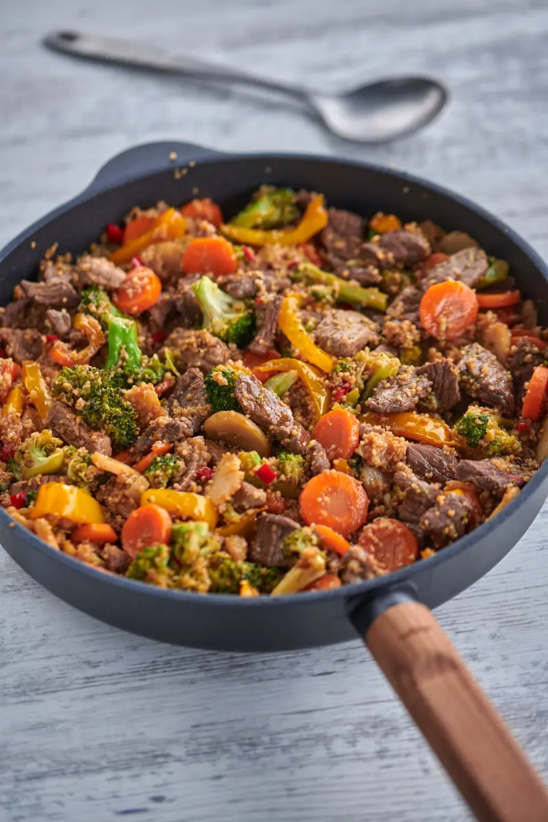 Alt-i-ett asiatisk biffwok med couscous