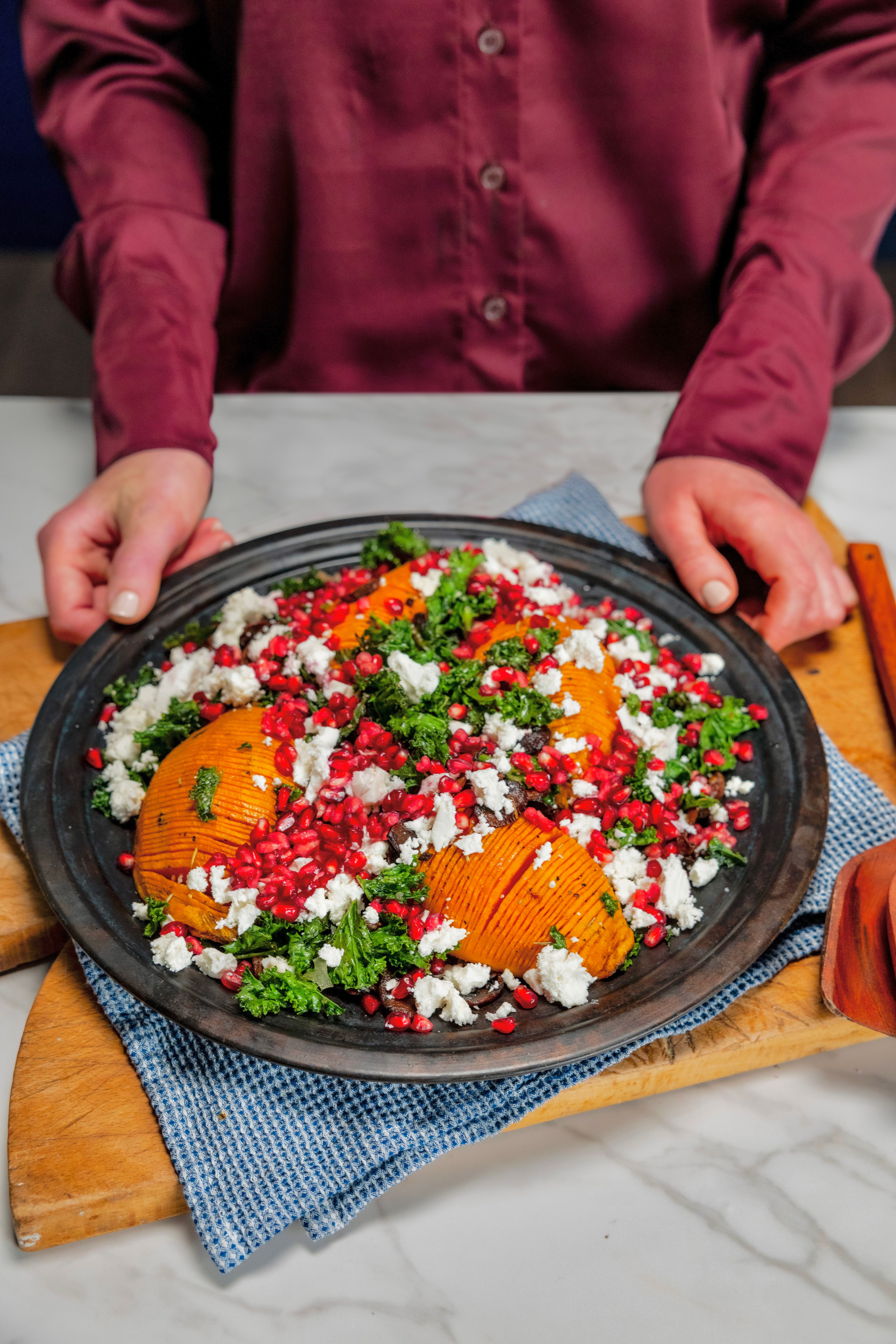Nydelig søtpotetmiddag med quinoa, marinert sopp & grønnkål - vegetar!