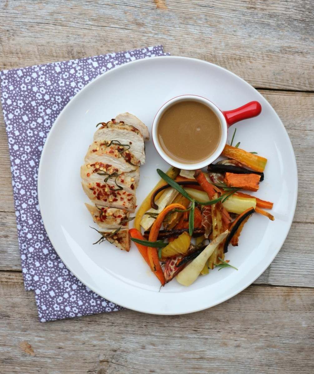 Kyllingfilêt med rotgrønnsaker og appelsinsaus