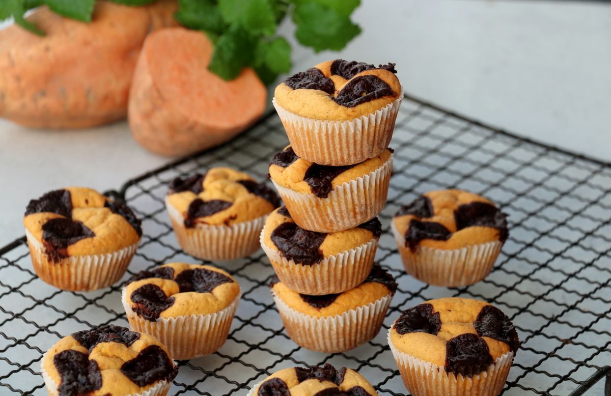 Søtpotetmuffins med sjokoladebiter