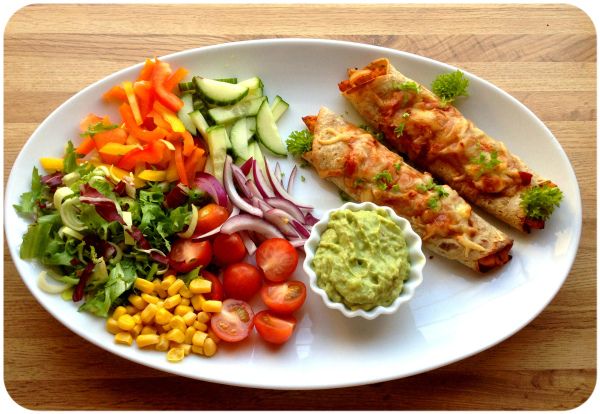 Hot og spicy speltlompe- enchiladas