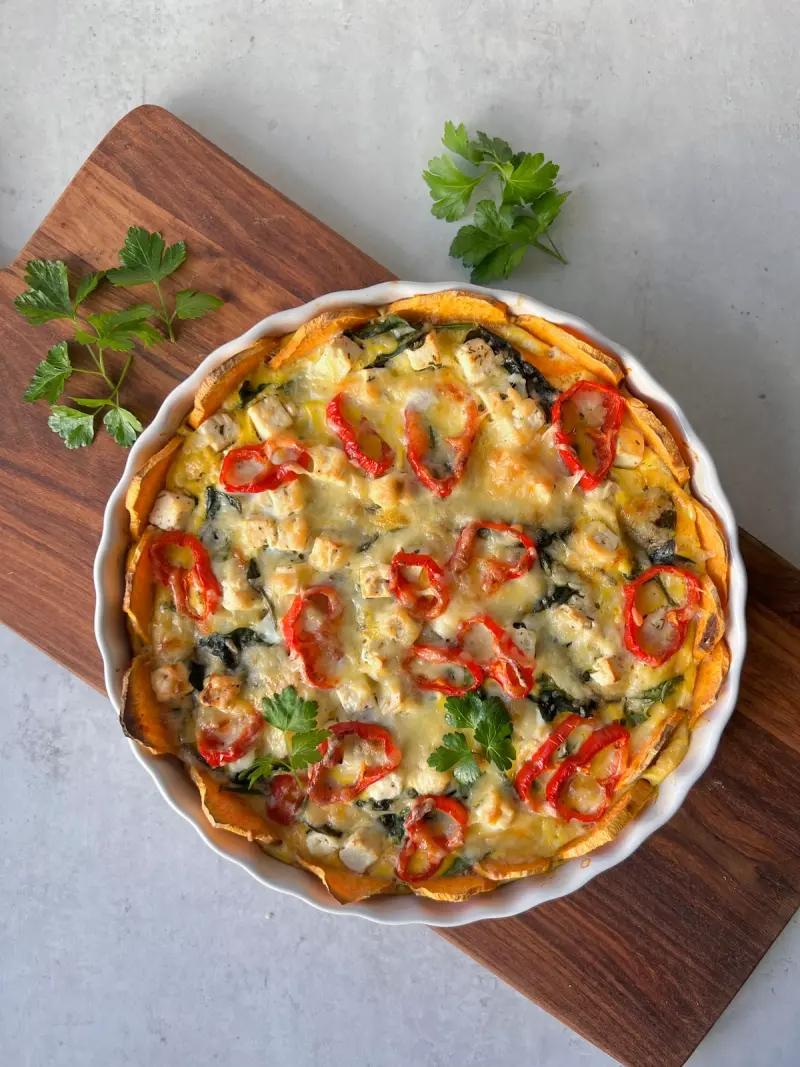 Middagspai med søtpotetbunn & dobbel ost