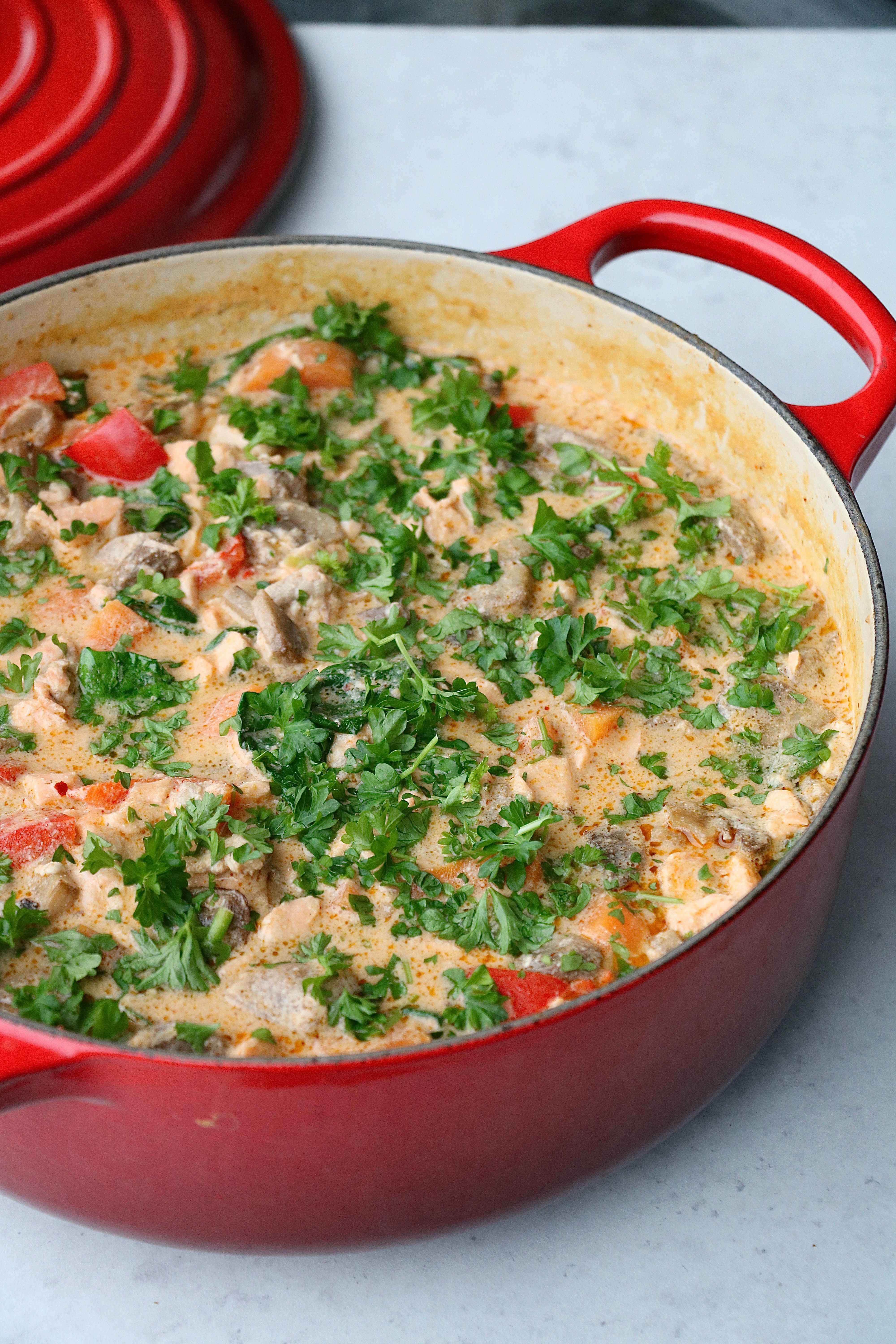 Krema laksegryte med grønnsaker