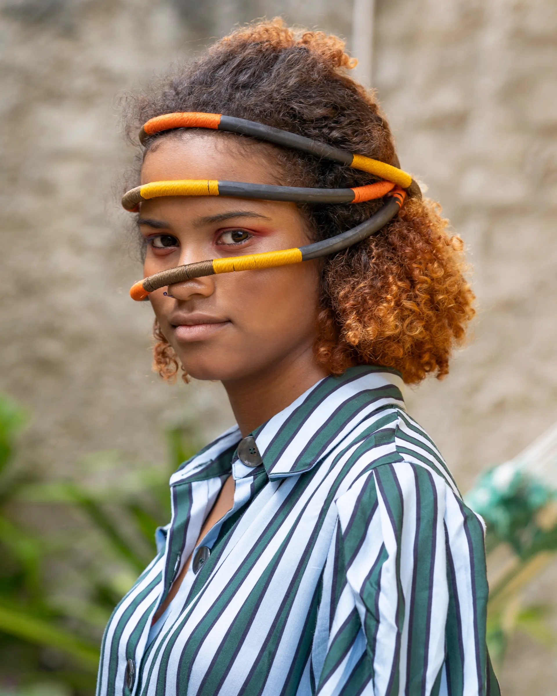 Creative fashion portrait with bold stylish and sculptural hair accessories