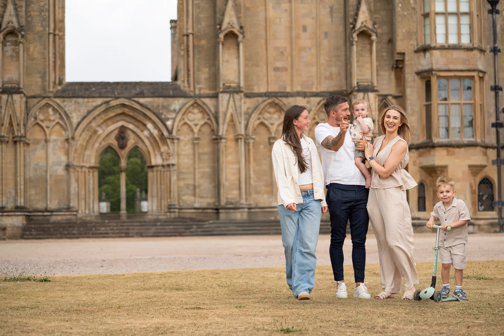Family enjoying a relaxed moment outdoors at Newstead Abbey