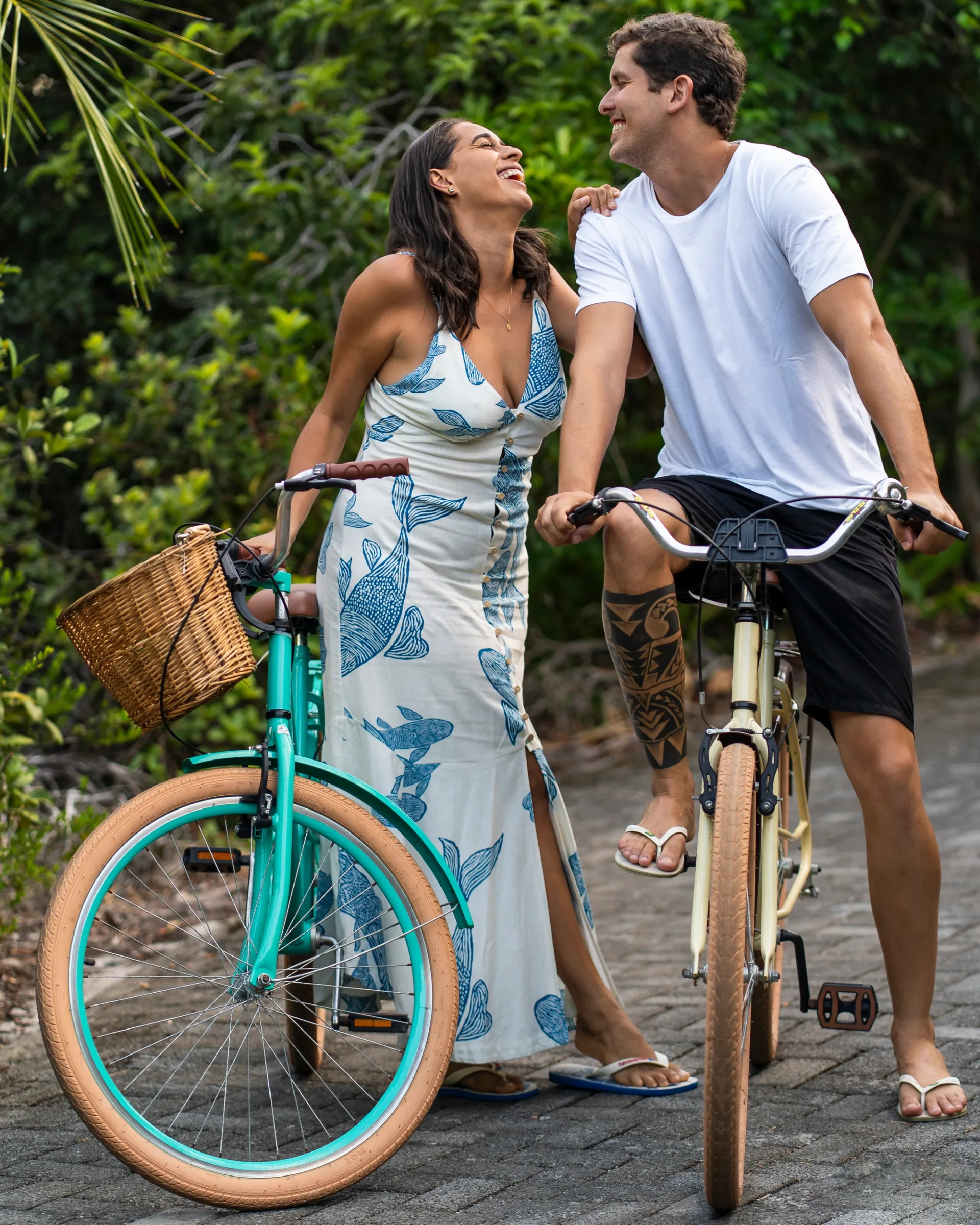 Happy couple having fun in the jungle