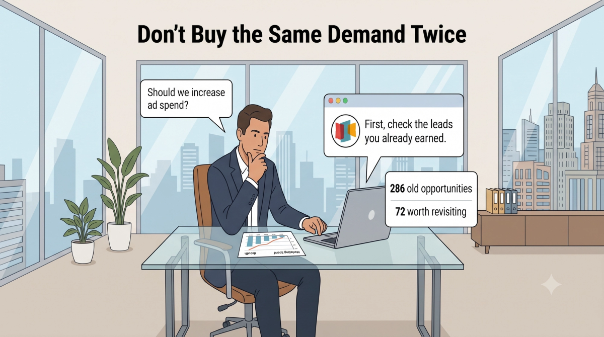 A simple graphic reading "286 Old Leads → $31K in New Contracts," showing the result of reactivating stalled opportunities already sitting in the CRM.