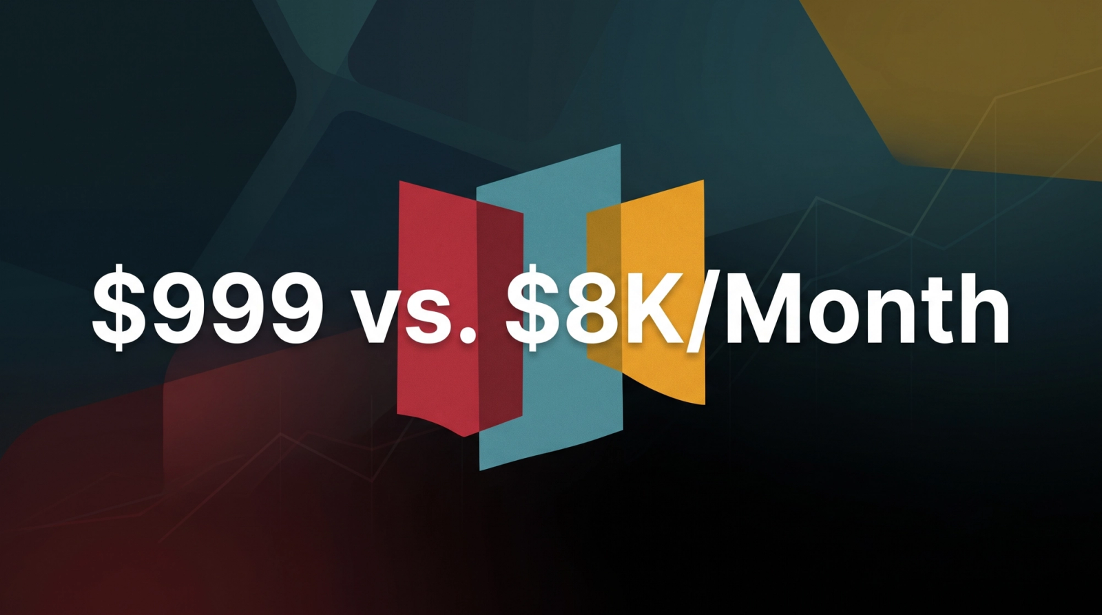 A simple comparison graphic reading "$999 vs. $8K/Month," contrasting the cost of OpenWay AI with a typical marketing agency retainer.