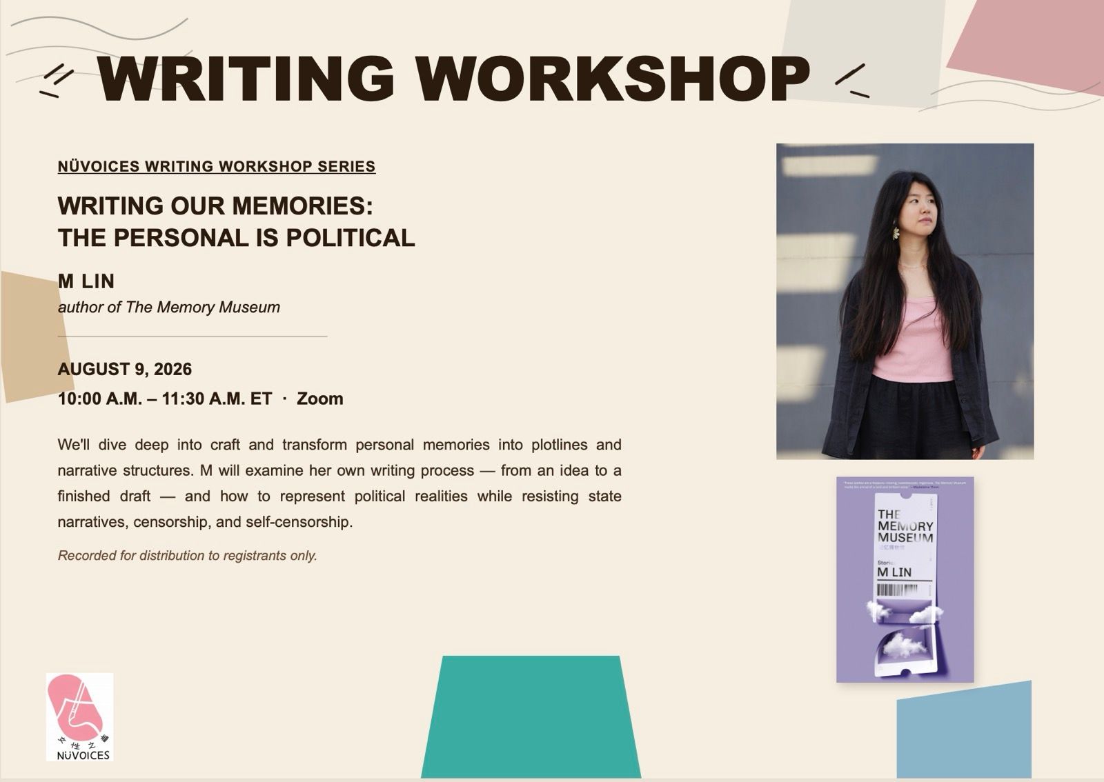 NüVoices Creative Writing Workshop Series: Writing Our Memories with M Lin, author of The Memory Museum 